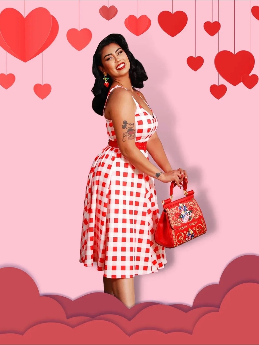 Pinup Couture Corset Swing Dress In Red Gingham Size XS NWOT